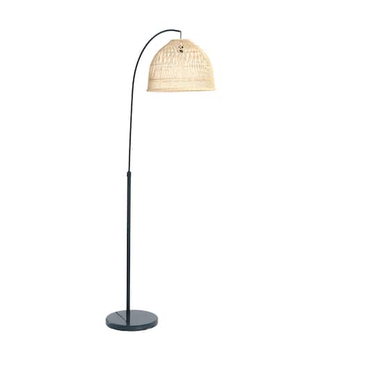 Hello Honey® Modern Boho Floor Lamp with Marble Base & Rattan Shade